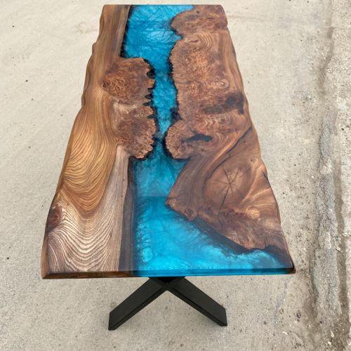 River Desk in Elm & Reef Blue