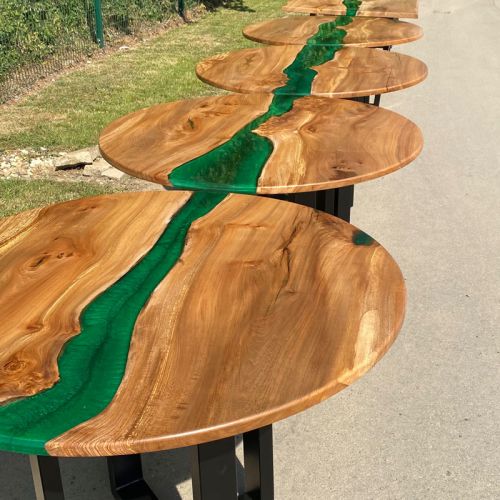 Elm Circular Resin River Dining Tables x8