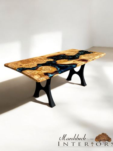 Burr Oak & Midnight Sea River Dining Table