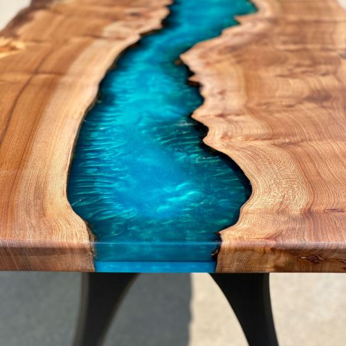 Live Edge Elm & Reef Blue River Dining Table