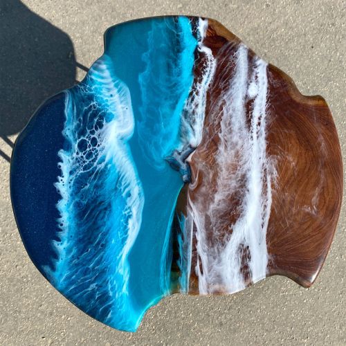 Teak & Resin Ocean Art Side Table 14