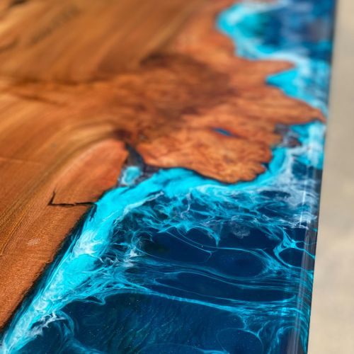 Burr Elm River Dining Table Deep Sea