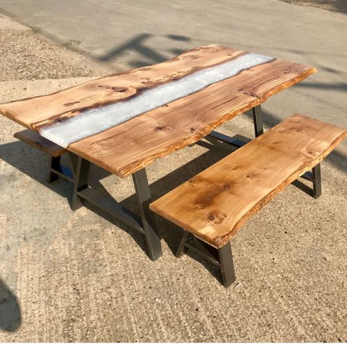 Oak River Dining Table & Bench Set Pearl