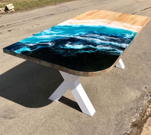 Maple & Resin Ocean Artwork Dining Table