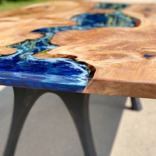 Full Burr Elm & Deep Sea Artwork Dining Table