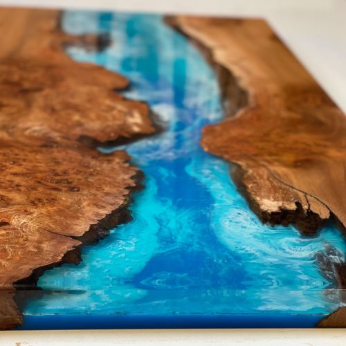 Burr Elm & Ocean Art River Coffee Table