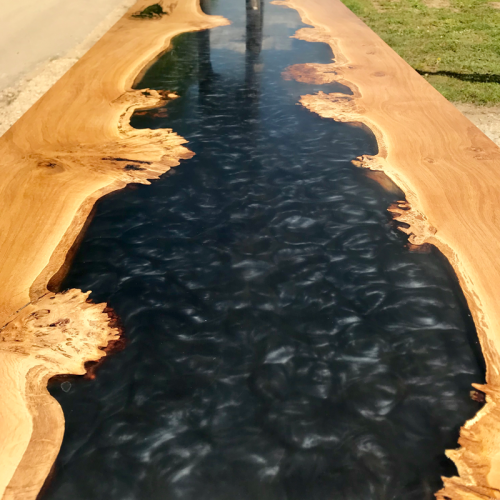 Burred Oak Epoxy River Table & Bench Set