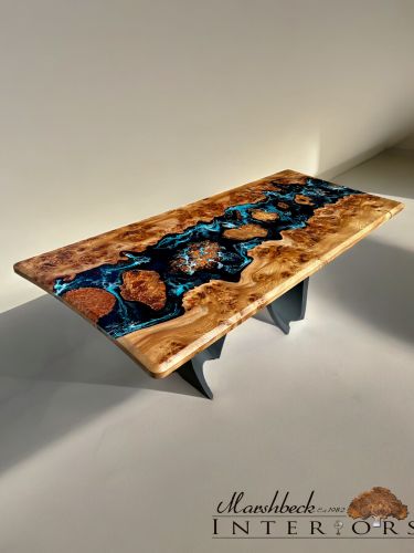 Burr Elm Islands Resin Dining Table