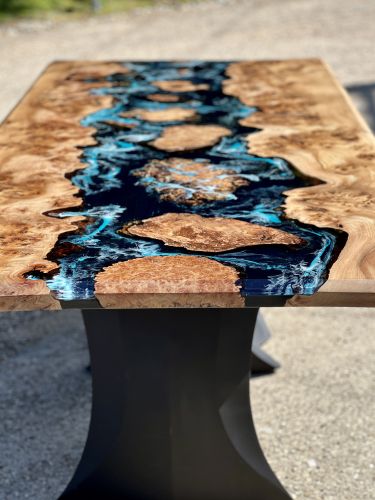 Burr Elm Islands Resin Dining Table