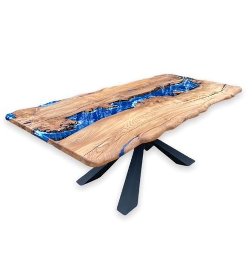 Burr Elm Deep Sea Resin Dining Table