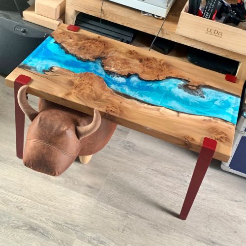 Burr Elm & Ocean Art River Coffee Table