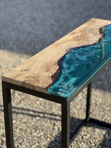 Oak & Ocean Green Resin Console Table