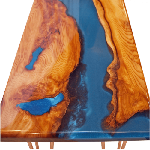 Live Edge Yew Wood & Blue Resin River Console Table