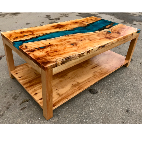 Yew Resin River Coffee Table with Shelf   (SOLD)