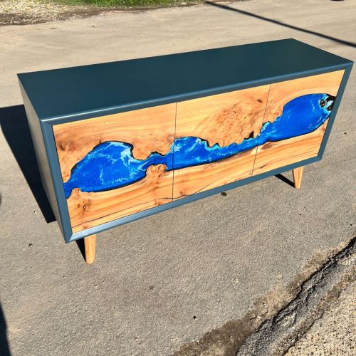 River Sideboard Burr Elm & Ocean Art