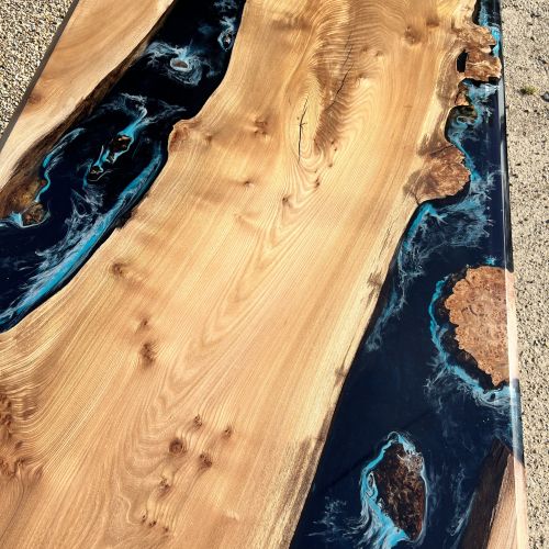 Burr Elm & Midnight Sea River Dining Table