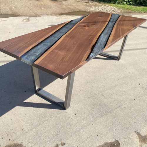 Angled Walnut & Terminator Silver River Dining Table