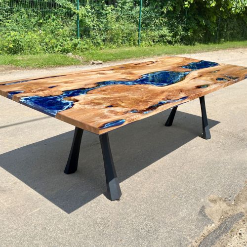 Full Burr Elm & Deep Sea Artwork Dining Table