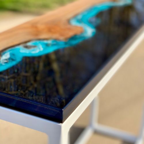 Burr Elm Deep Ocean Console River Table