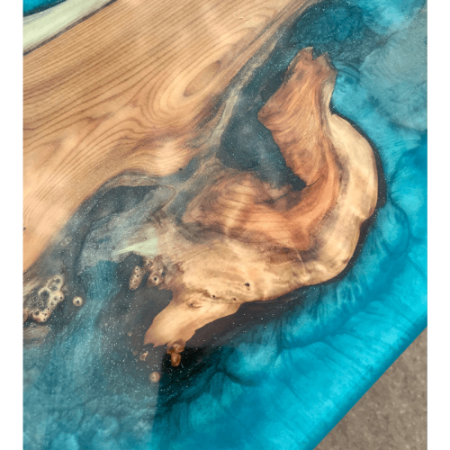 Live Edge Yew Wood & Blue Resin River Console Table SOLD