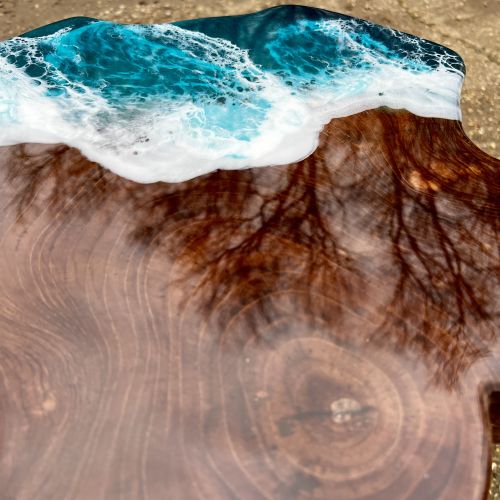 Teak & Resin Ocean Art Side Table