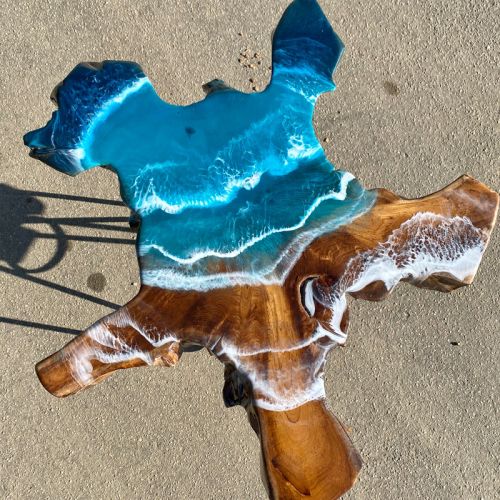 Teak & Resin Ocean Art Coffee Table