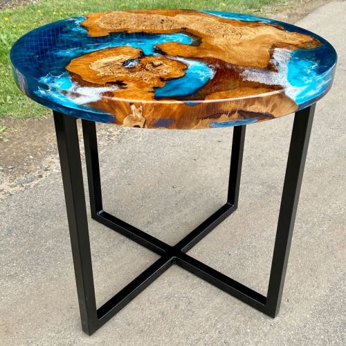 Burr Oak Globe Resin Side Table