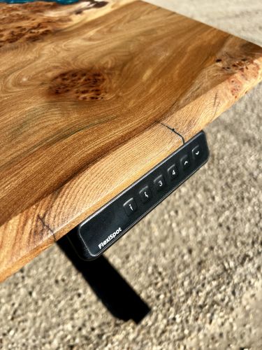 Burr Elm Sit/Stand Electric River Desk
