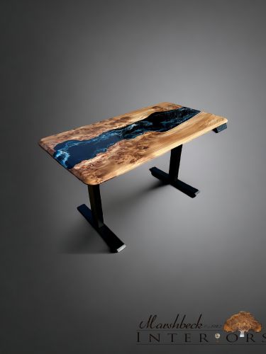 Burr Elm Sit/Stand Electric River Desk