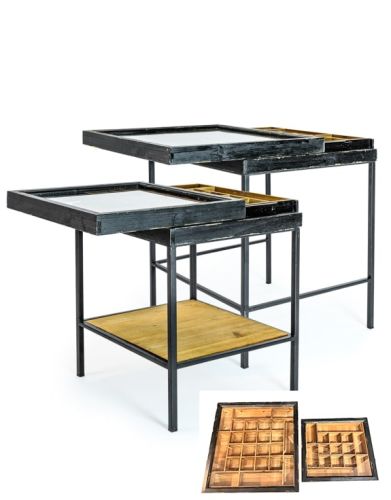 Antiqued Black Set of 2 Display Nest of Tables