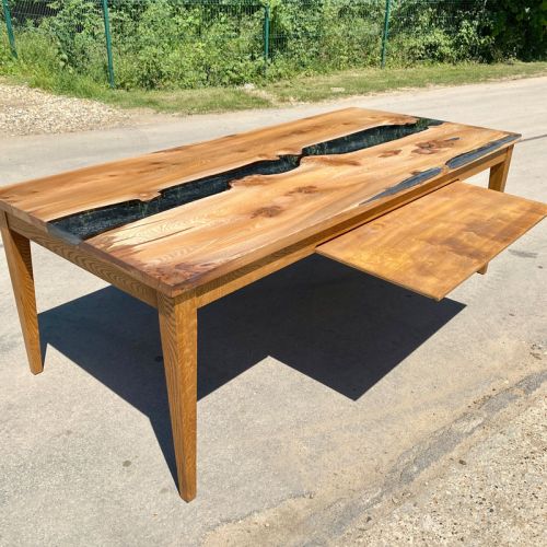 Elm River Dining Table with Sliding Puzzle Tray