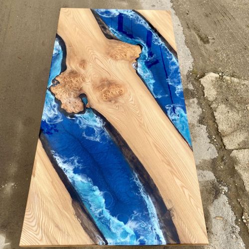 Burr Elm & Ocean Art Desk