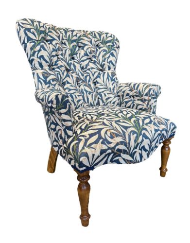 William Morris Blue Button-back Occasional Chair