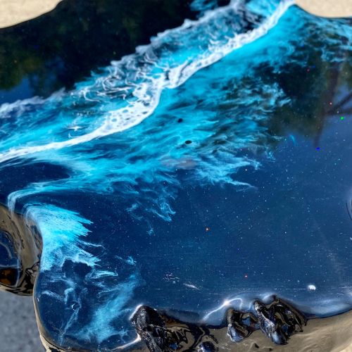 Teak & Resin Dark Ocean Art Side Table 2