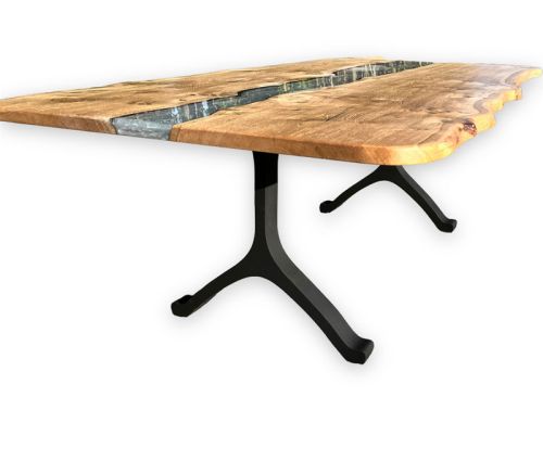 Silver Pearl & Live Edge Oak River Dining Table