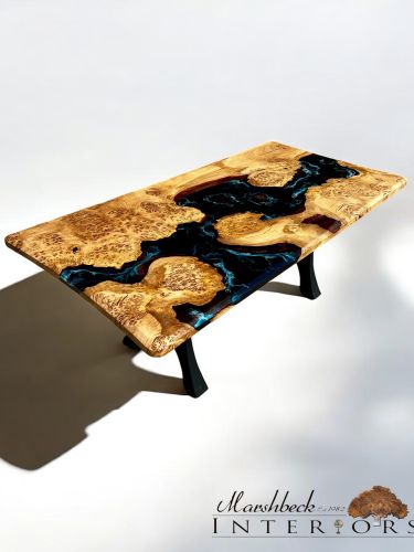 Burr Oak & Midnight Sea River Dining Table