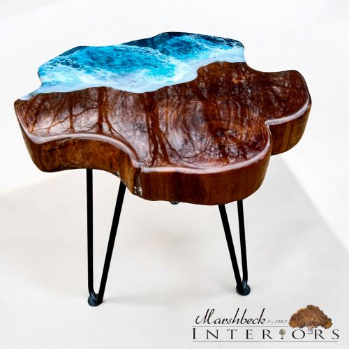 Teak & Resin Ocean Art Side Table