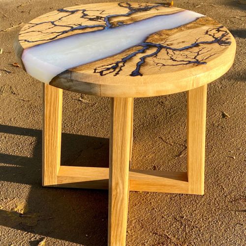 Oak Circular Lamp River Table Ghost blue Lightning