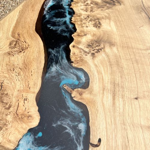 Burr Oak & Midnight Sea Resin Dining Table