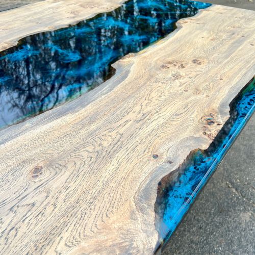 Tinted Oak & Galactic Blue Dining Table