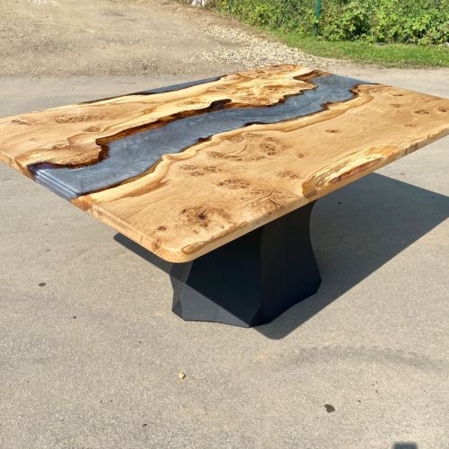 Burred Oak Dining Table & Grey Pearl Resin River