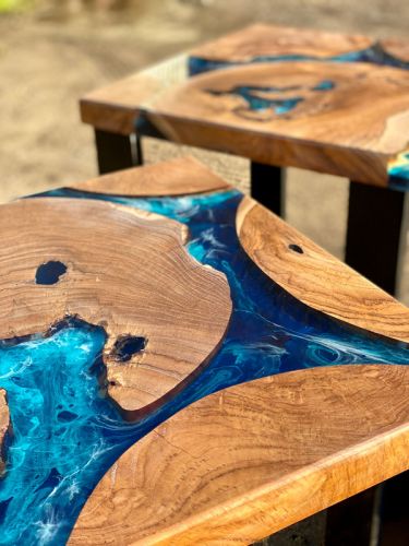 Teak & Deep Sea Side Table Set