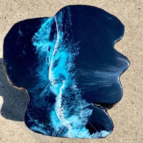 Teak & Resin Dark Ocean Art Side Table