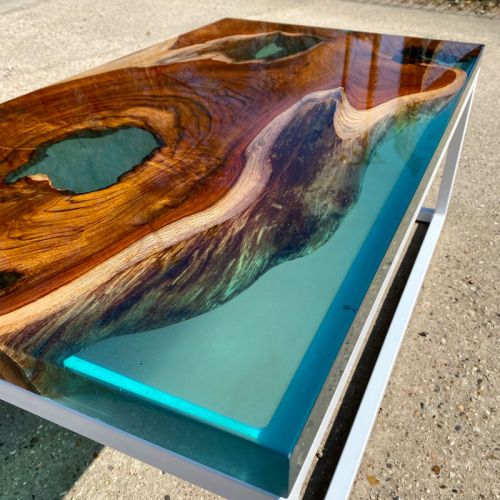 Teak Slab Resin River Coffee Table