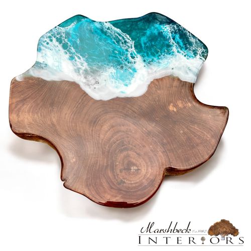 Teak & Resin Ocean Art Side Table