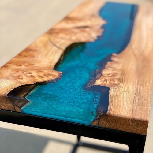 Burr Elm & Reef Blue Console Table