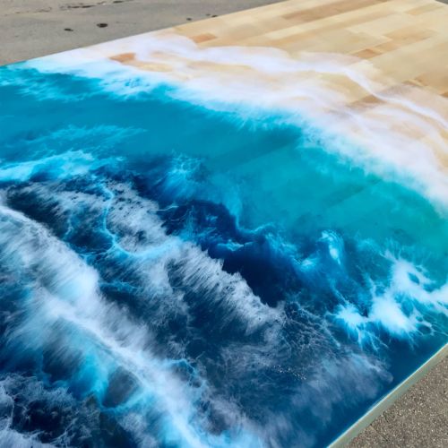 Maple & Resin Ocean Artwork Dining Table