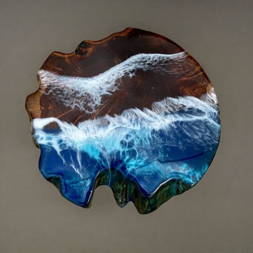 Teak & Resin Ocean Art Side Table