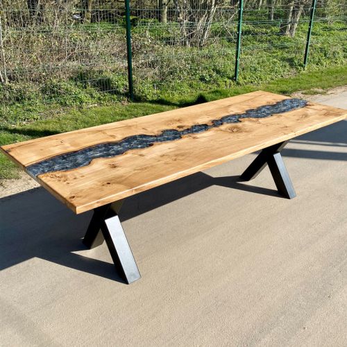 Oak Burr & Silver River Dining Table