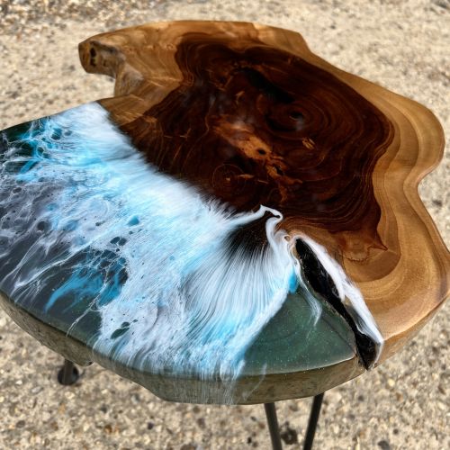 Teak & Resin Ocean Art Side Table